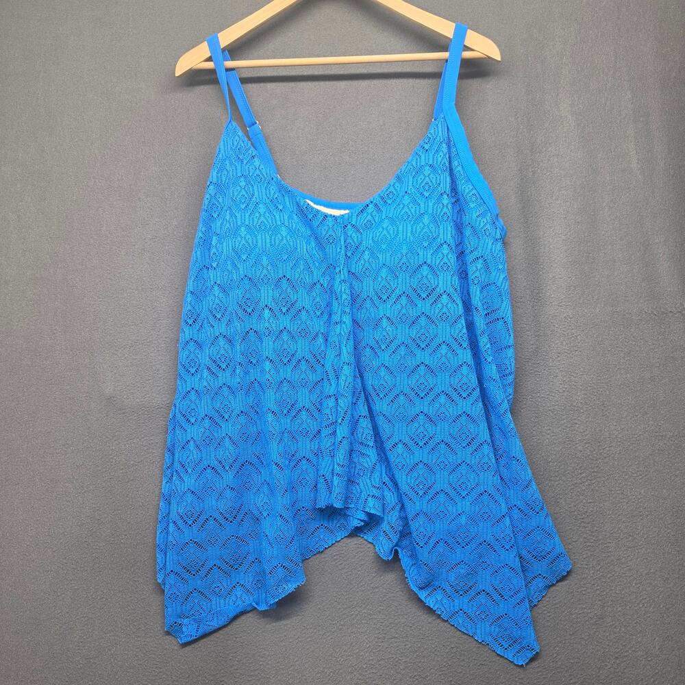 Swim Suits For All Blue Handkerchief Tankini Top Womens 26 Plus Size Swimwear